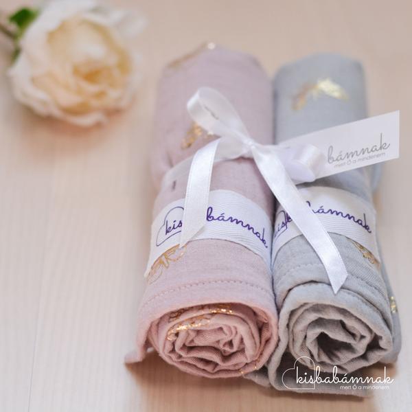 Aranypillangós rózsaszín-szürke Prémium textil pelenka (2 db)